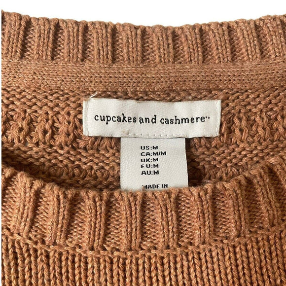 Cupcakes & Cashmere Chunky Knit Sweater Size Medium Textured Tan High Low Hem - Picture 6 of 6